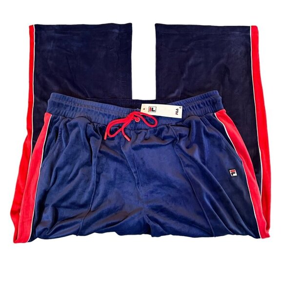 FILA Womens Plus Size 2X Navy Blue Red Valery Drawstring Luxe Velour Pants NWT - Picture 6 of 9